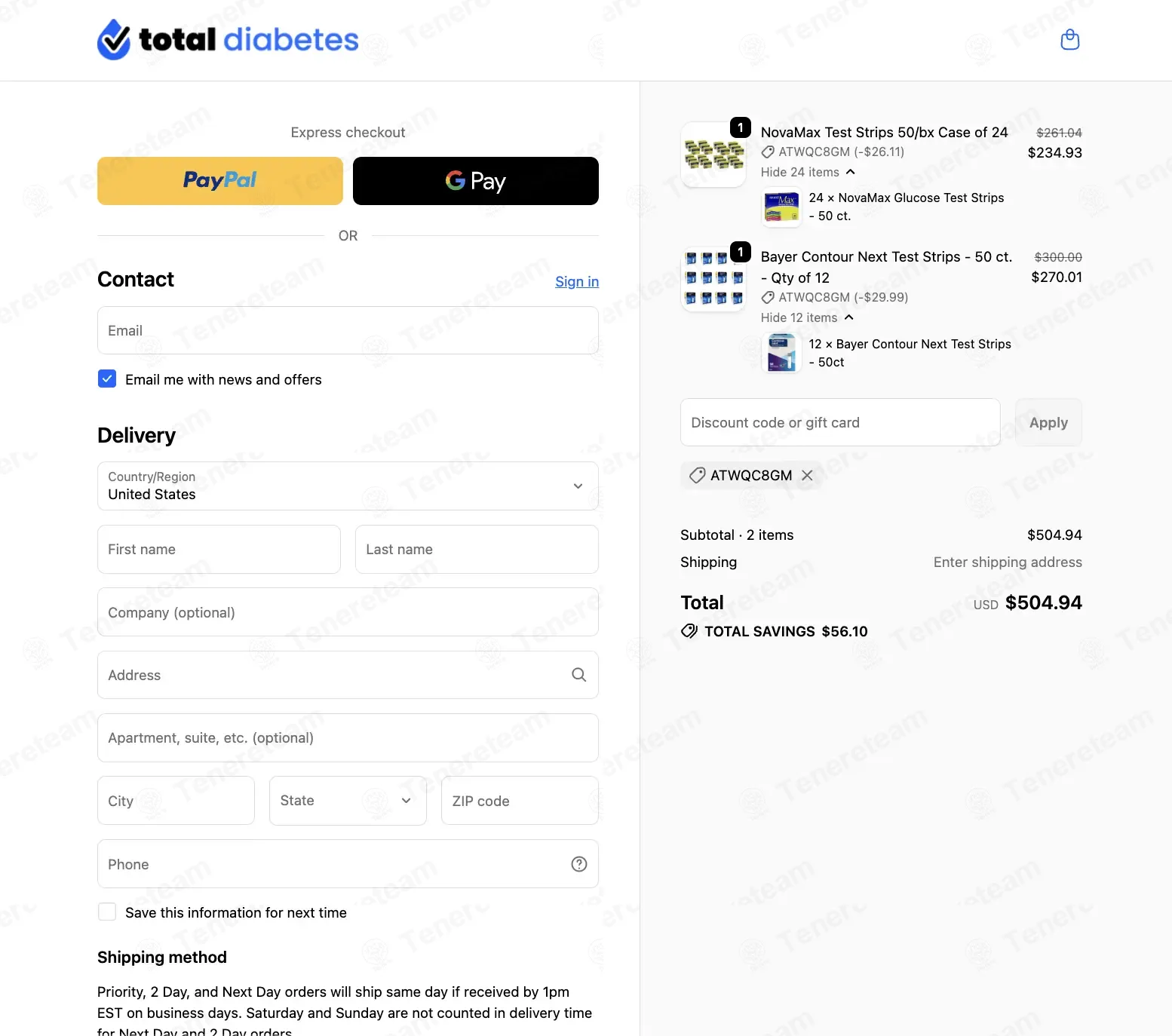 Total Diabetes Supply coupon code: 10% off with ATWQC8GM. Tested and valid as 1 month ago.