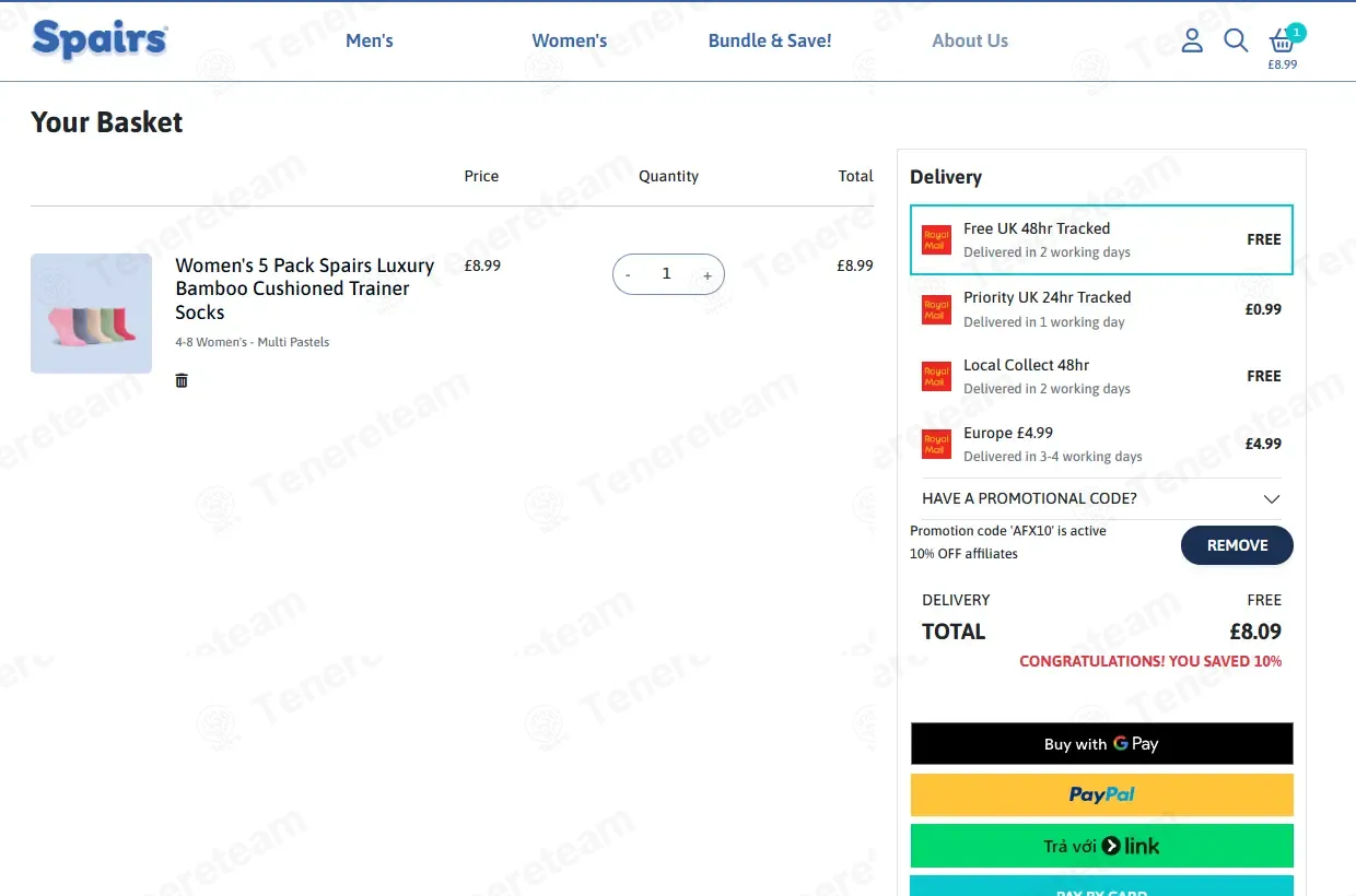 Spairs UK coupon code verified as working at checkout