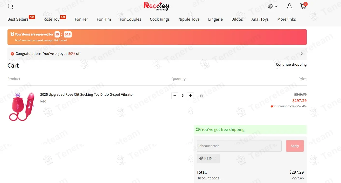 The Rose Toy Official coupon code: 15% off with HS15. Tested and valid as 10 months ago.