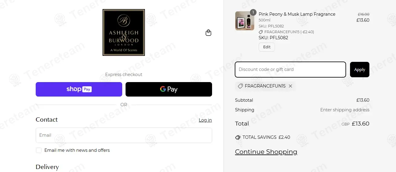 Ashleigh & Burwood coupon code: 15% off with FRAGRANCEFUN15. Tested and valid as 1 year ago.
