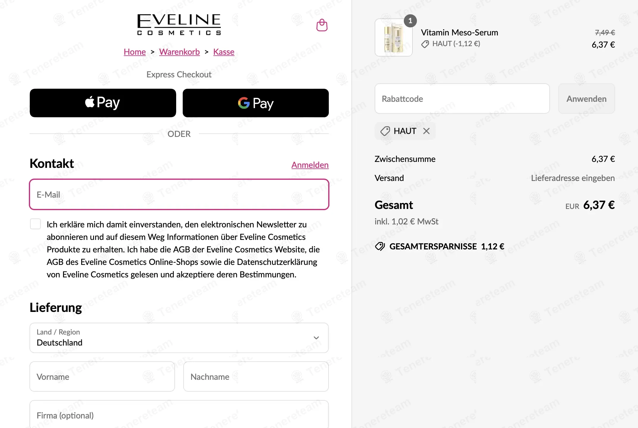 Evelinecosmetics DE coupon code: 15% off with haut. Tested and valid as 1 year ago.