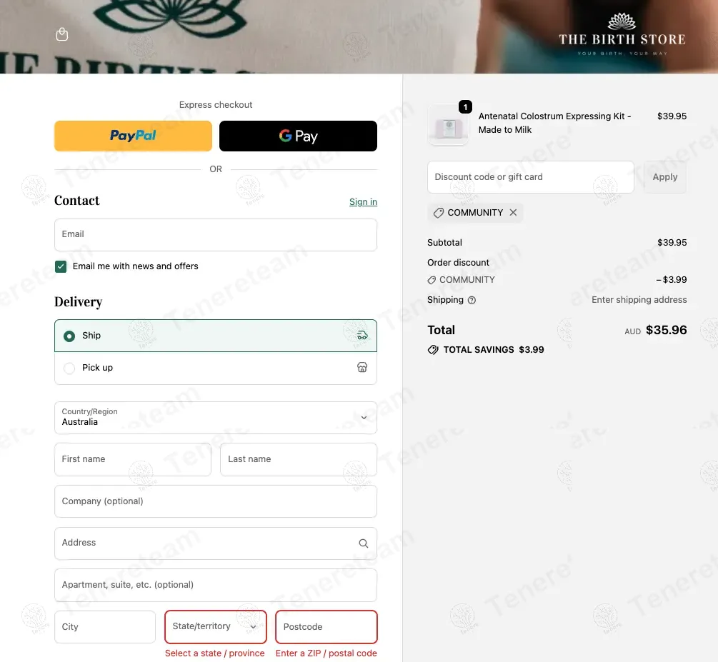 The Birth Store apply coupon code