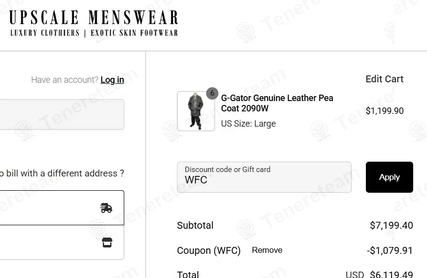 Upscale Menswear coupon code: 20% off with WFC. Tested and valid as 1 year ago.