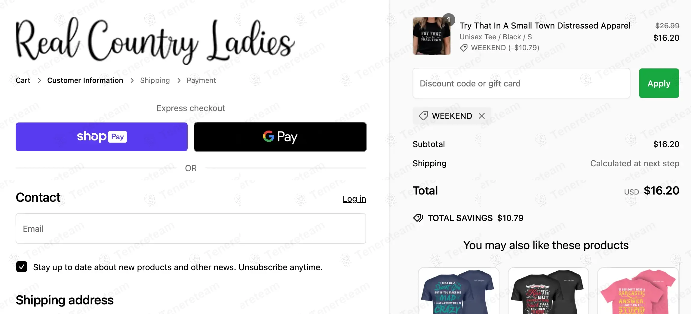 Real Country Ladies coupon code: 10% off with WEEKEND. Tested and valid as 1 year ago.