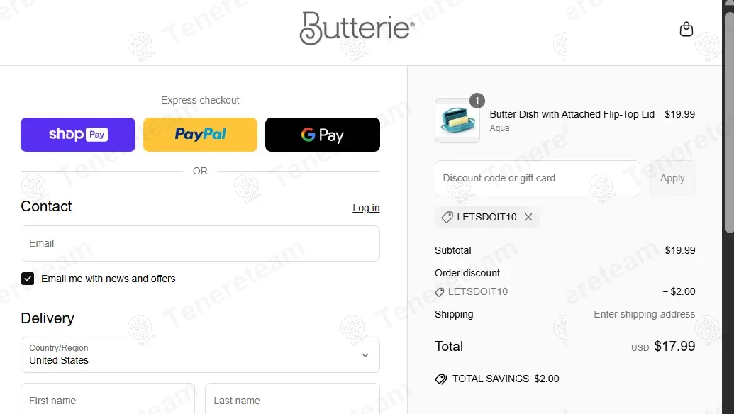 Butterie coupon code: 10% off with LETSDOIT10. Tested and valid as 1 year ago.
