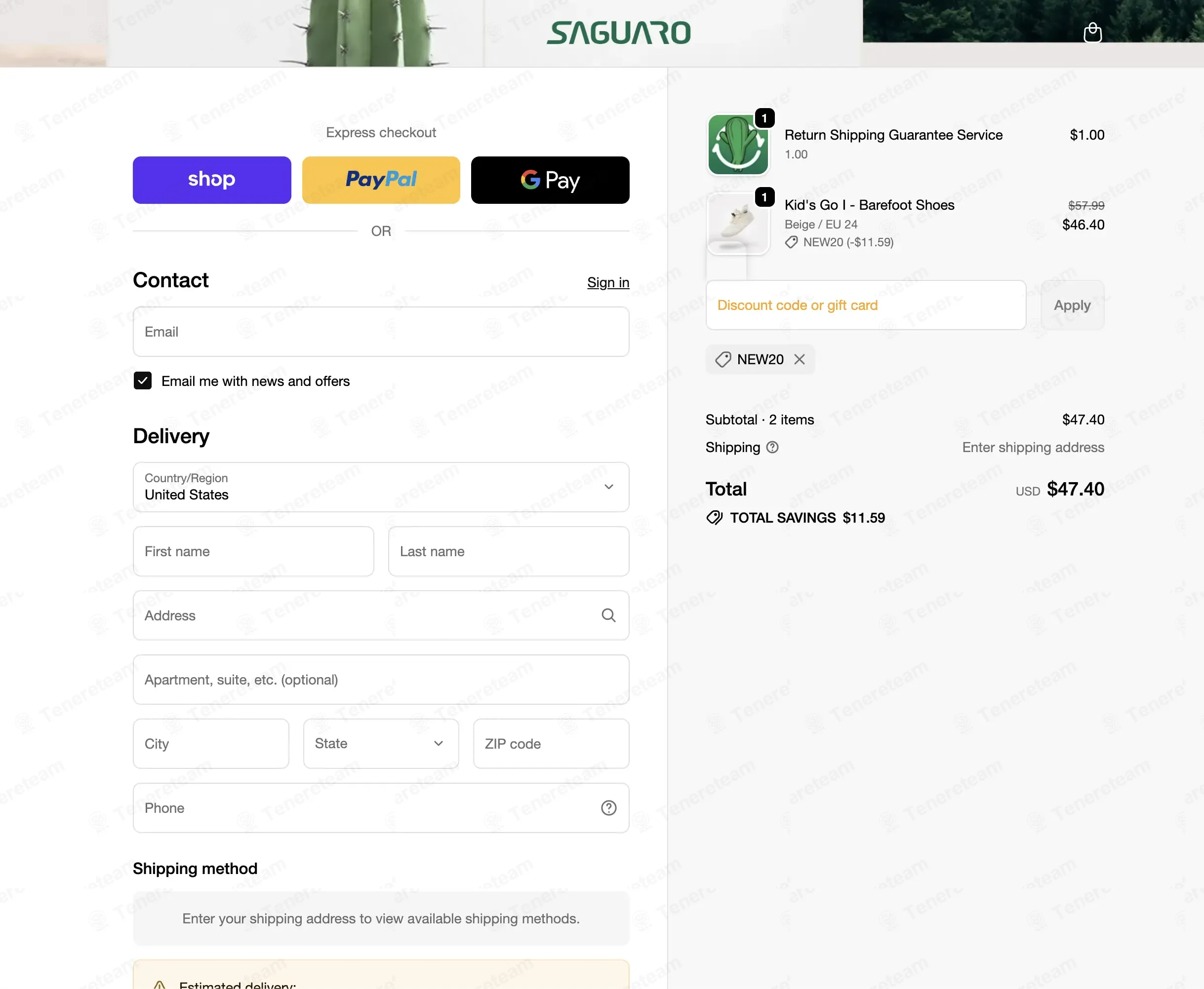 Saguaro Shoes coupon code: 20% off with NEW20. Tested and valid as 1 month ago.