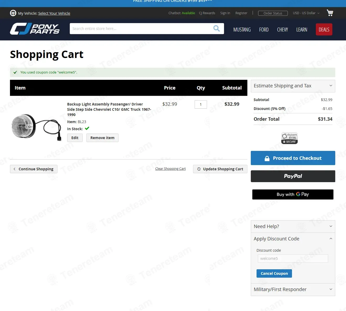 CJ Pony Parts coupon code: 5% off with welcome5. Tested and valid as 8 months ago.