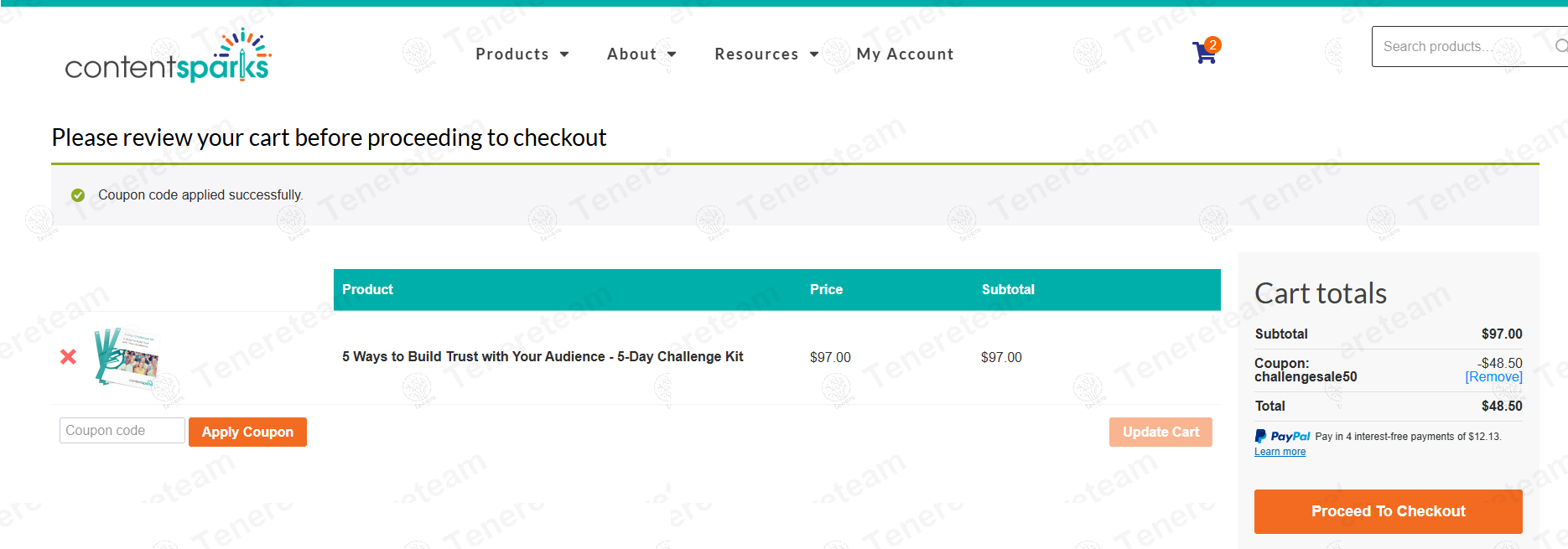 Content Sparks coupon code: 50% off with CHALLENGESALE50. Tested and valid as 9 months ago.