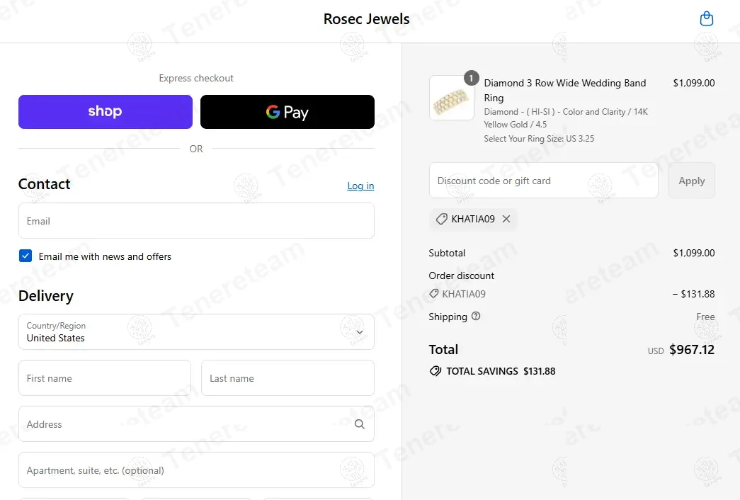 Rosec Jewels coupon code: 12% off with KHATIA09. Tested and valid as 9 months ago.