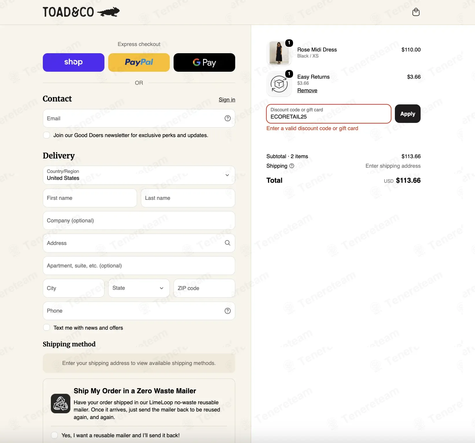 Toad & Co coupon code: $25 off with ECORETAIL25. Tested and valid as 2 days ago.