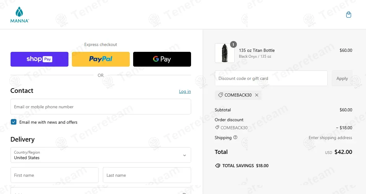 Manna Hydration coupon code: 30% off with COMEBACK30. Tested and valid as 1 year ago.