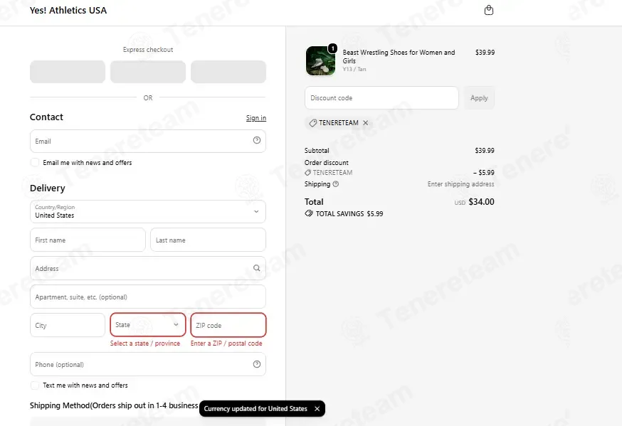 Yes Athletics USA coupon code: 15% off with TENERETEAM. Tested and valid as 3 weeks ago.