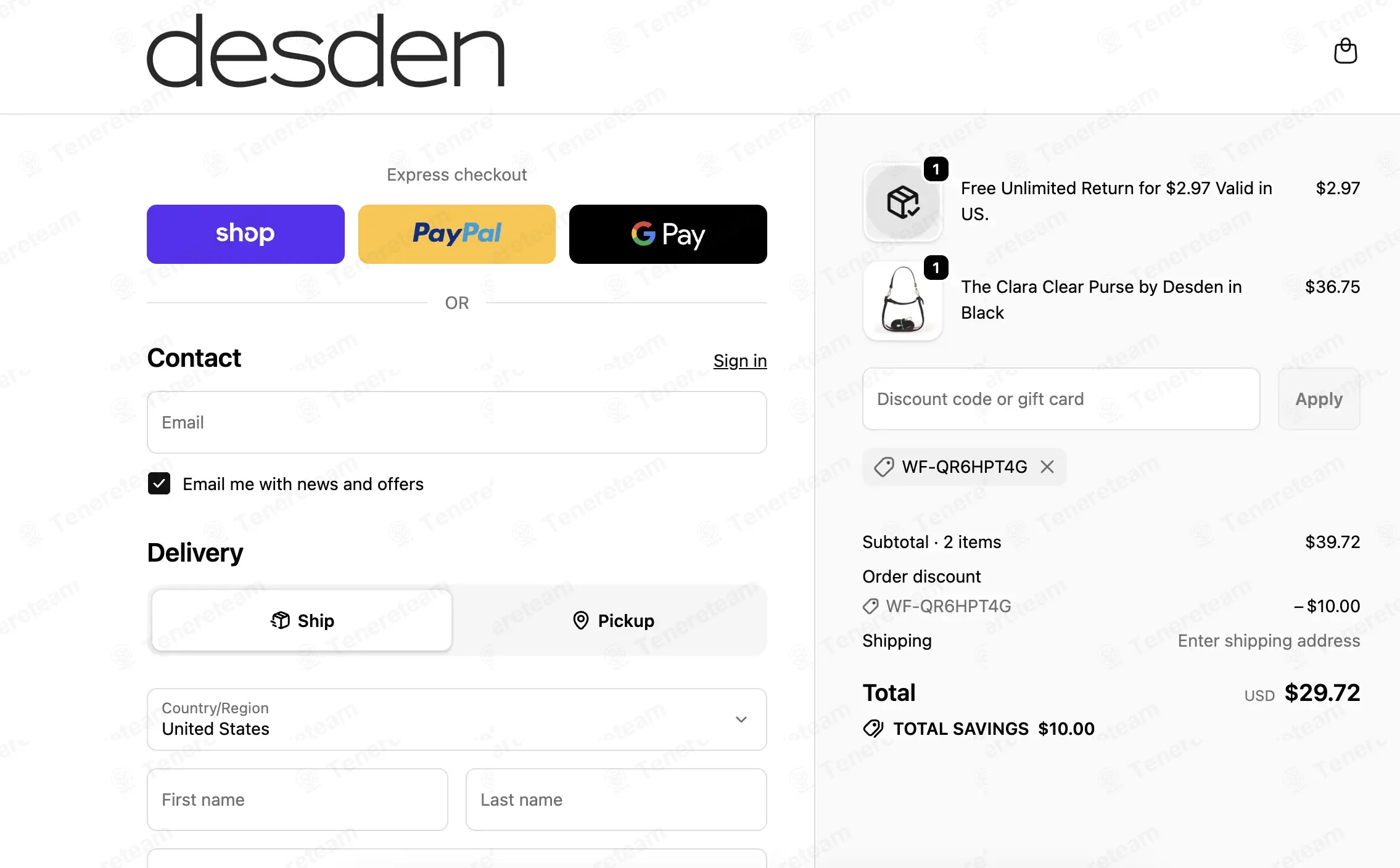 Desden coupon code: $10 off with WF-QR6HPT4G. Tested and valid as 2 weeks ago.