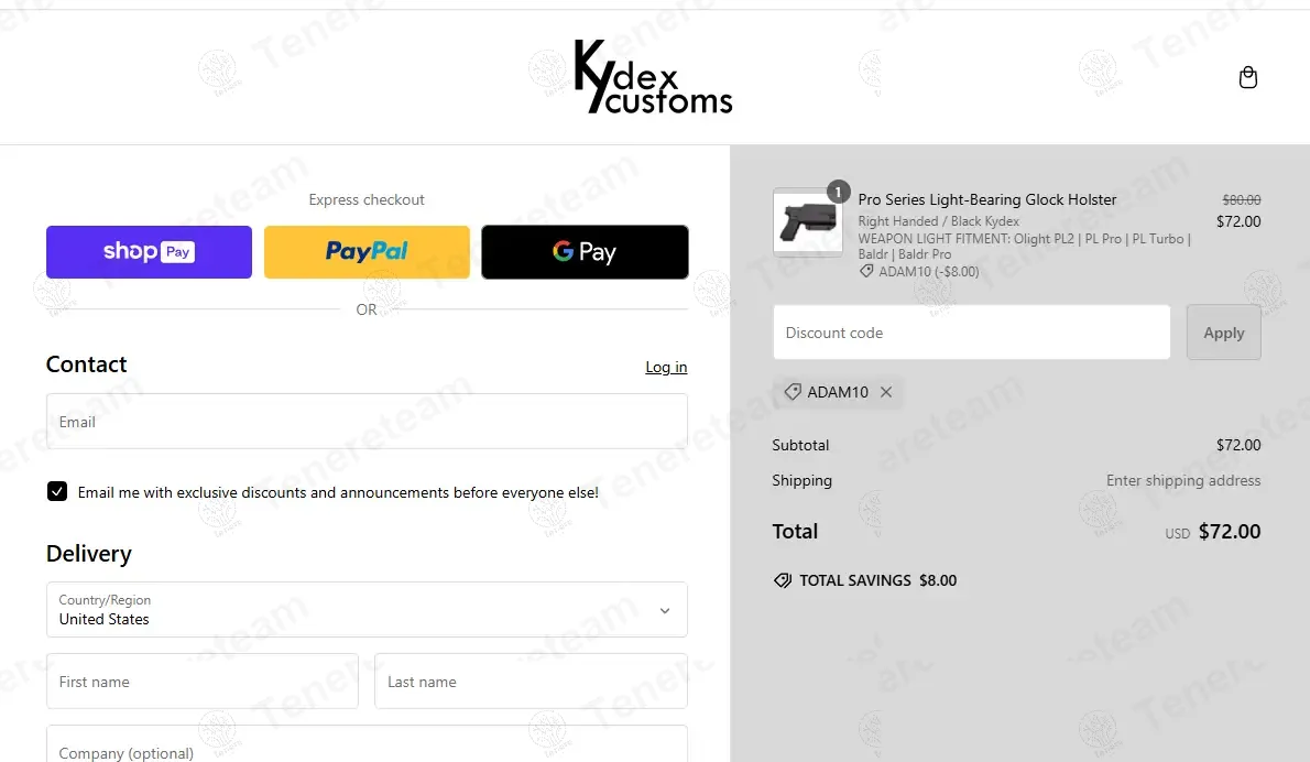 Kydex Customs coupon code: 10% off with ADAM10. Tested and valid as 1 year ago.