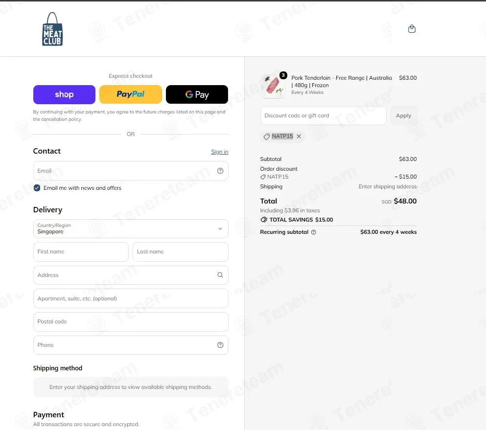 The Meat Club SG coupon code: $15 off with NATP15. Tested and valid as 3 weeks ago.