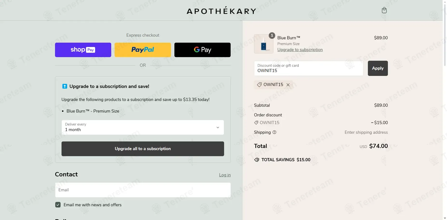 Apothekary coupon code: $15 off with OWNIT15. Tested and valid as 1 year ago.