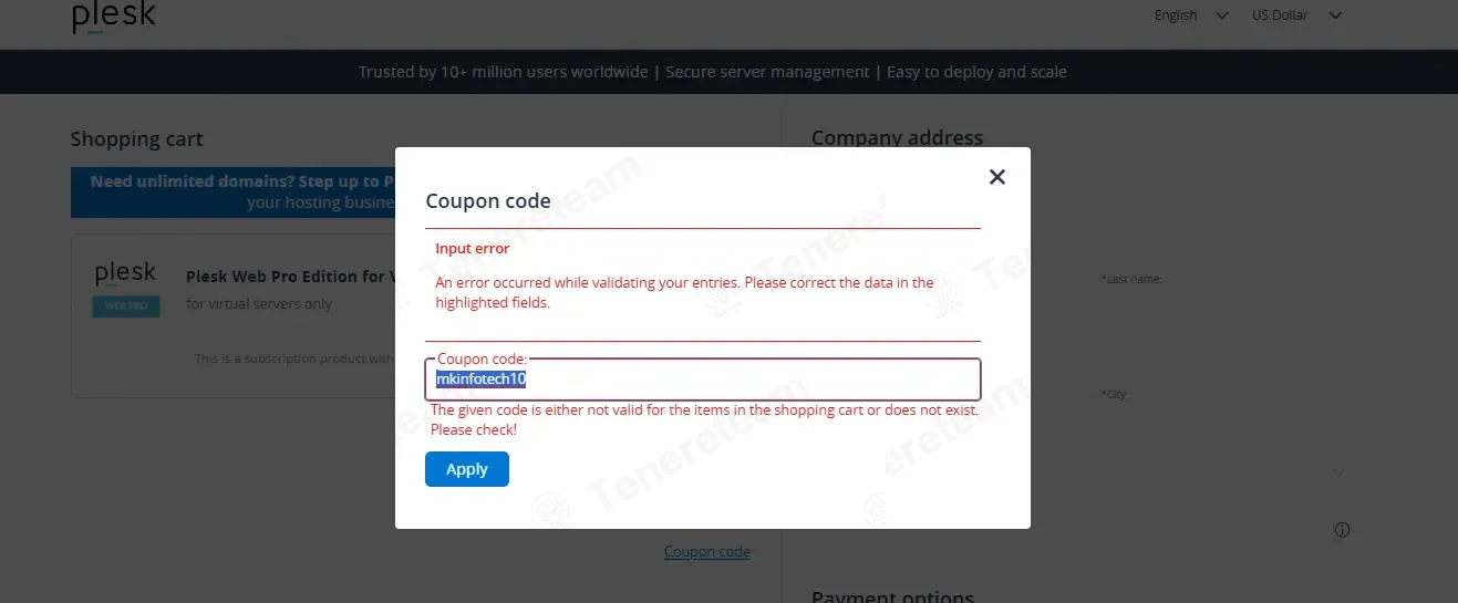 Plesk coupon code: 10% off with mkinfotech10. Tested and valid as 1 week ago.