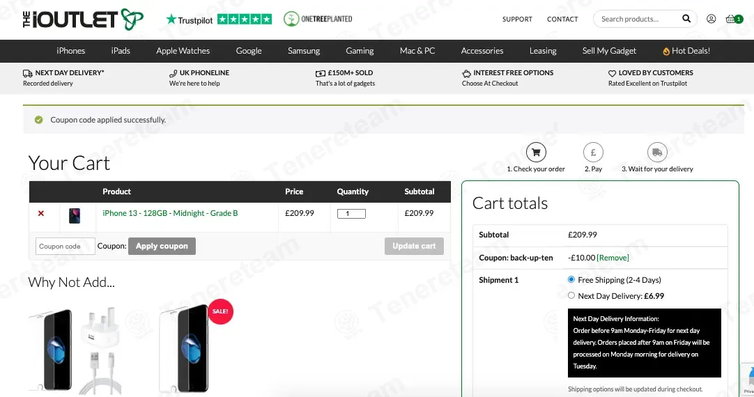The iOutlet coupon code: £10 off with BACK-UP-TEN. Tested and valid as 2 months ago.