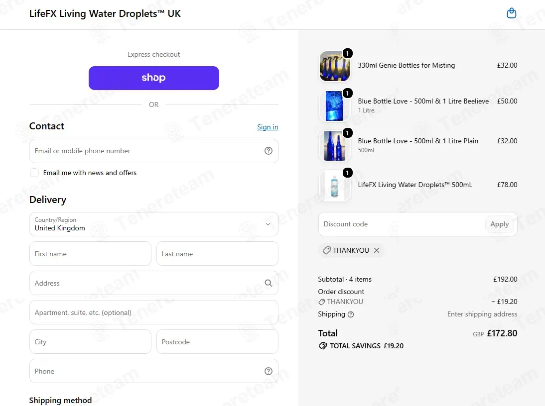 Life FX Living Water UK coupon code successfully applied at checkout