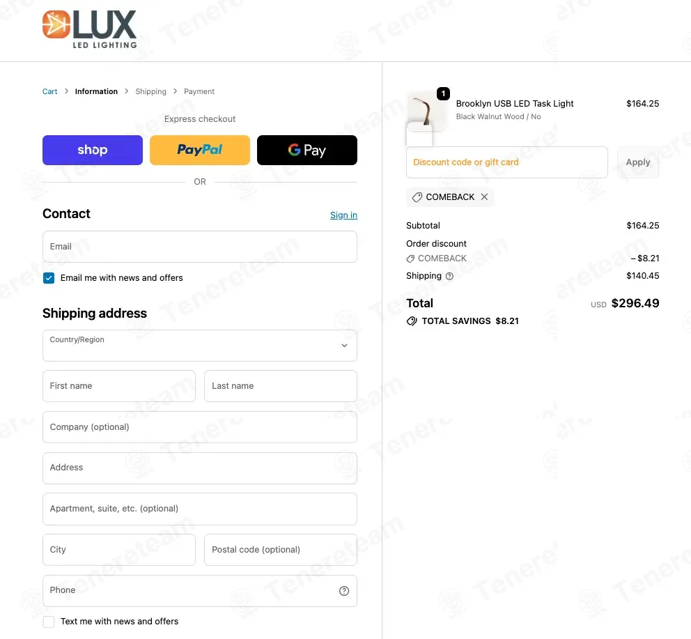 Lux LED Lights coupon code: 5% off with COMEBACK. Tested and valid as 9 months ago.
