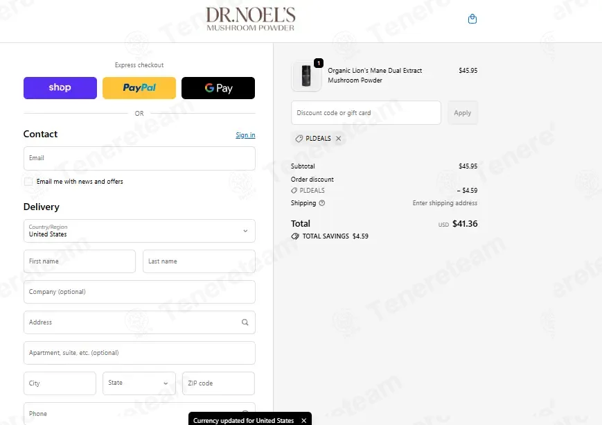 Dr. Noel's Mushroom Powder coupon code: 10% off with PLDEALS. Tested and valid as 1 month ago.