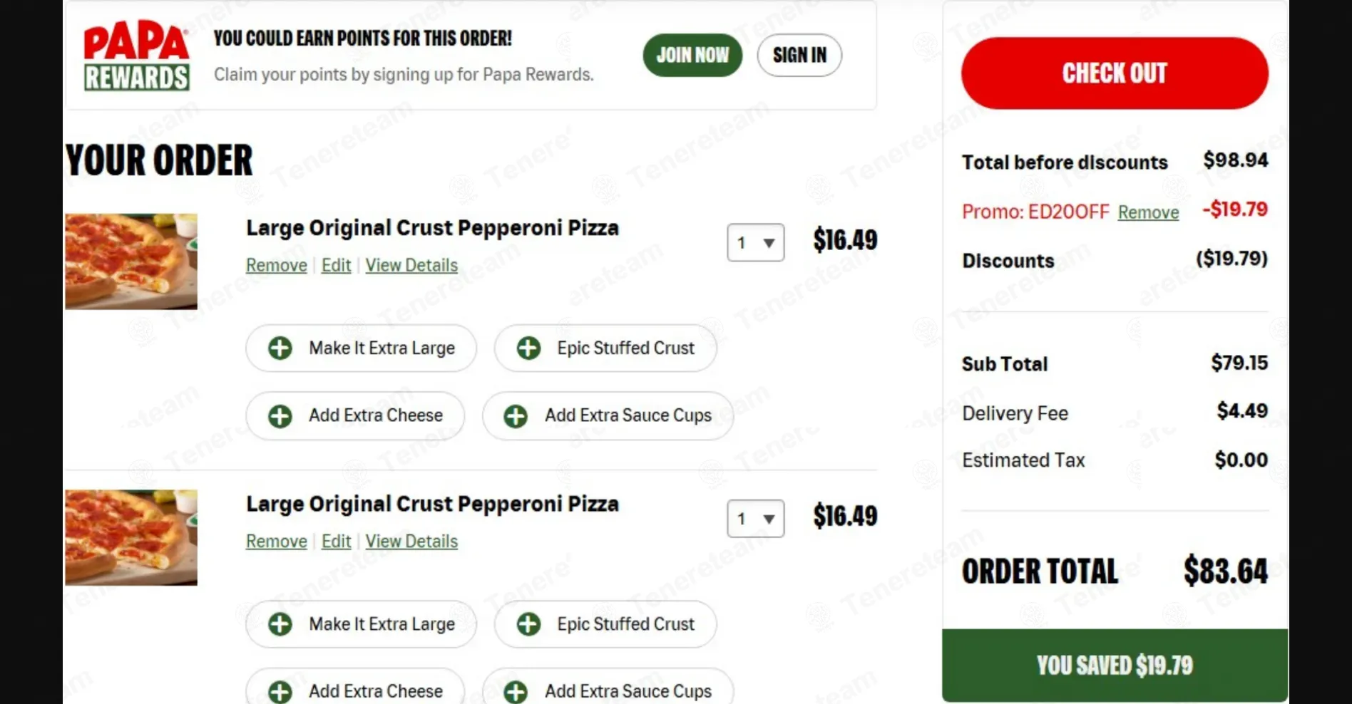 Papa Johns coupon code: Sale off with ED20OFF. Tested and valid as 6 days ago.