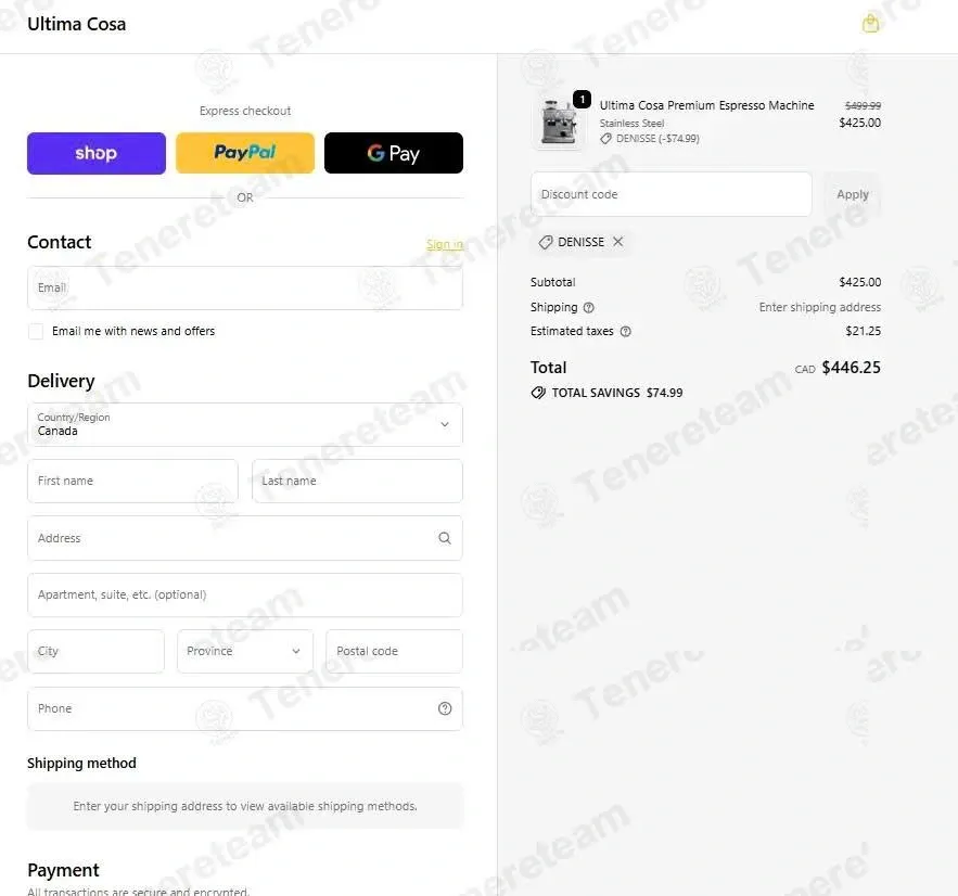 Ultima Cosa coupon code: 15% off with DENISSE. Tested and valid as 3 weeks ago.