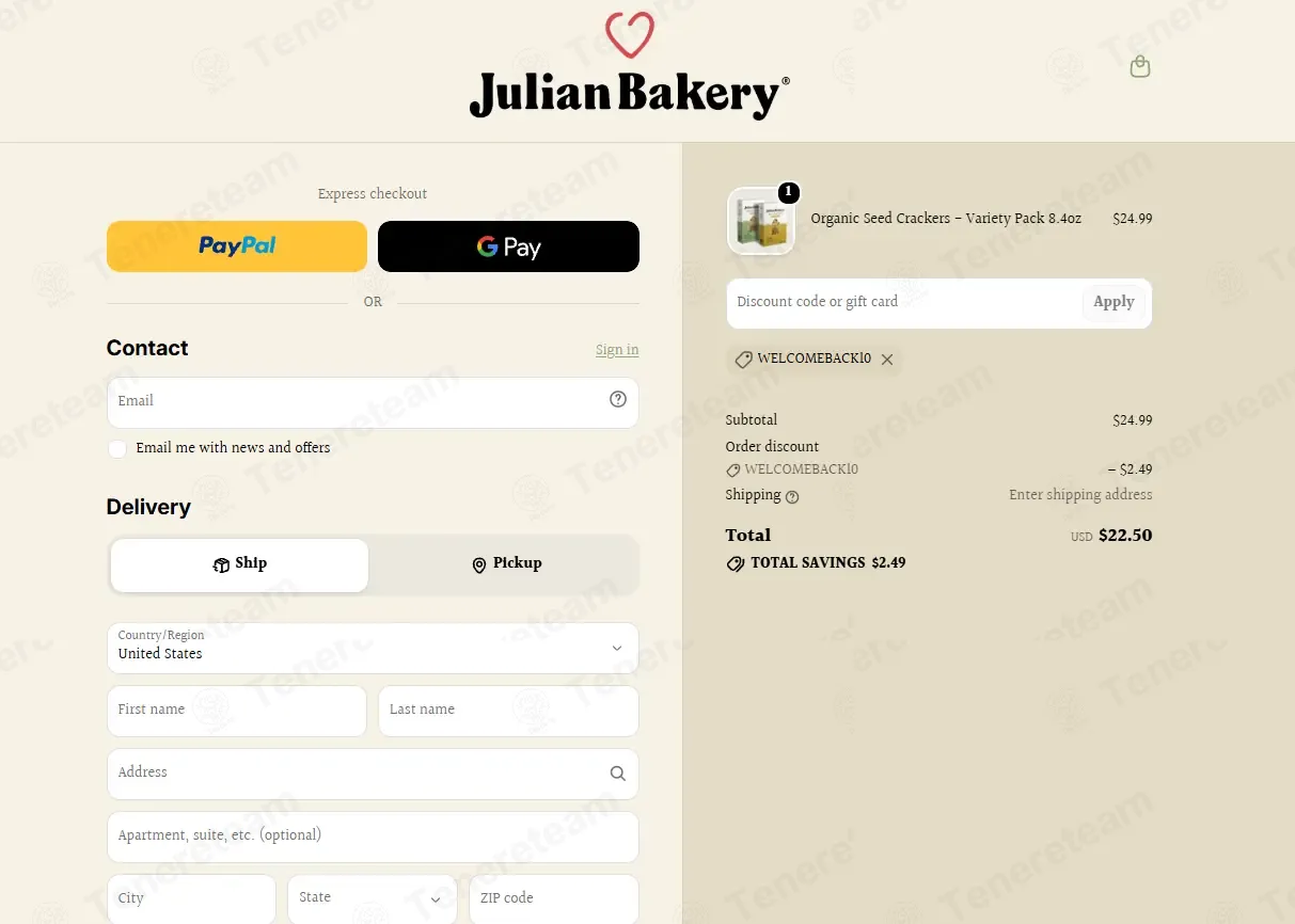 Julian Bakery coupon code: 10% off with WELCOMEBACK10. Tested and valid as 1 day ago.