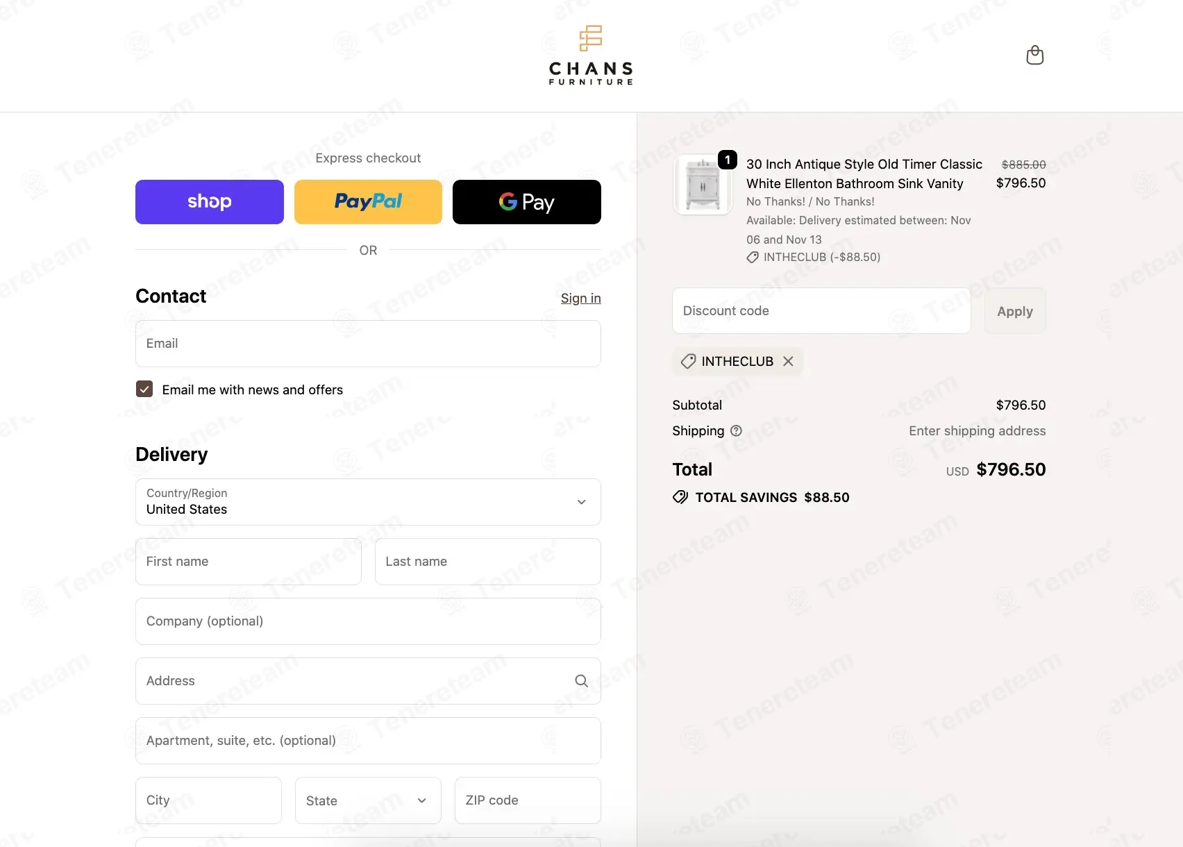 Chans Furniture coupon code: 10% off with INTHECLUB. Tested and valid as 8 months ago.
