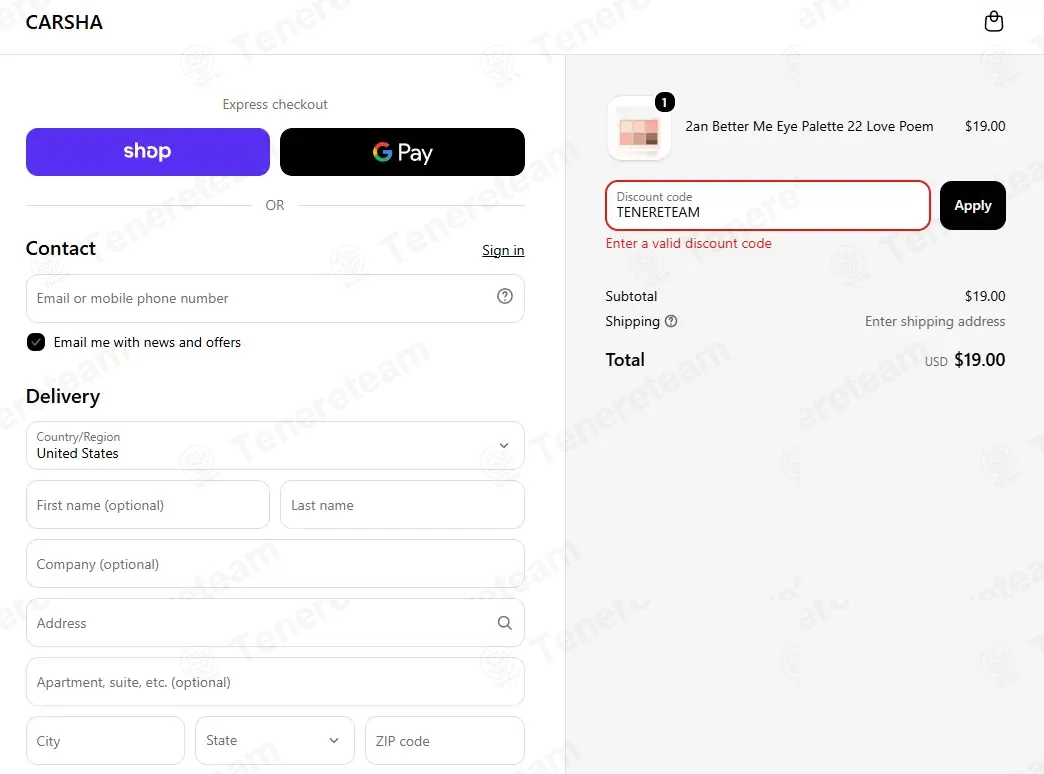 Carsha coupon code: 5% off with TENERETEAM. Tested and valid as 2 weeks ago.