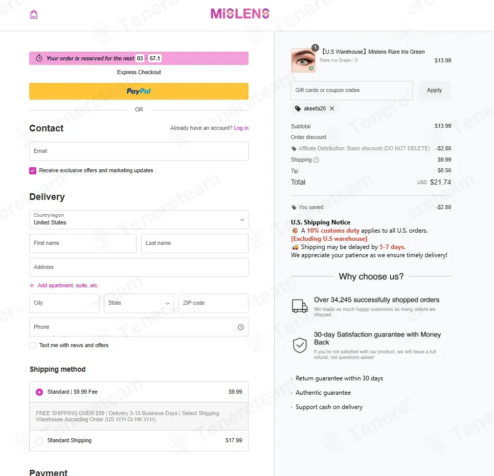 Mislens coupon code: 20% off with AKEEFA20. Tested and valid as 4 weeks ago.