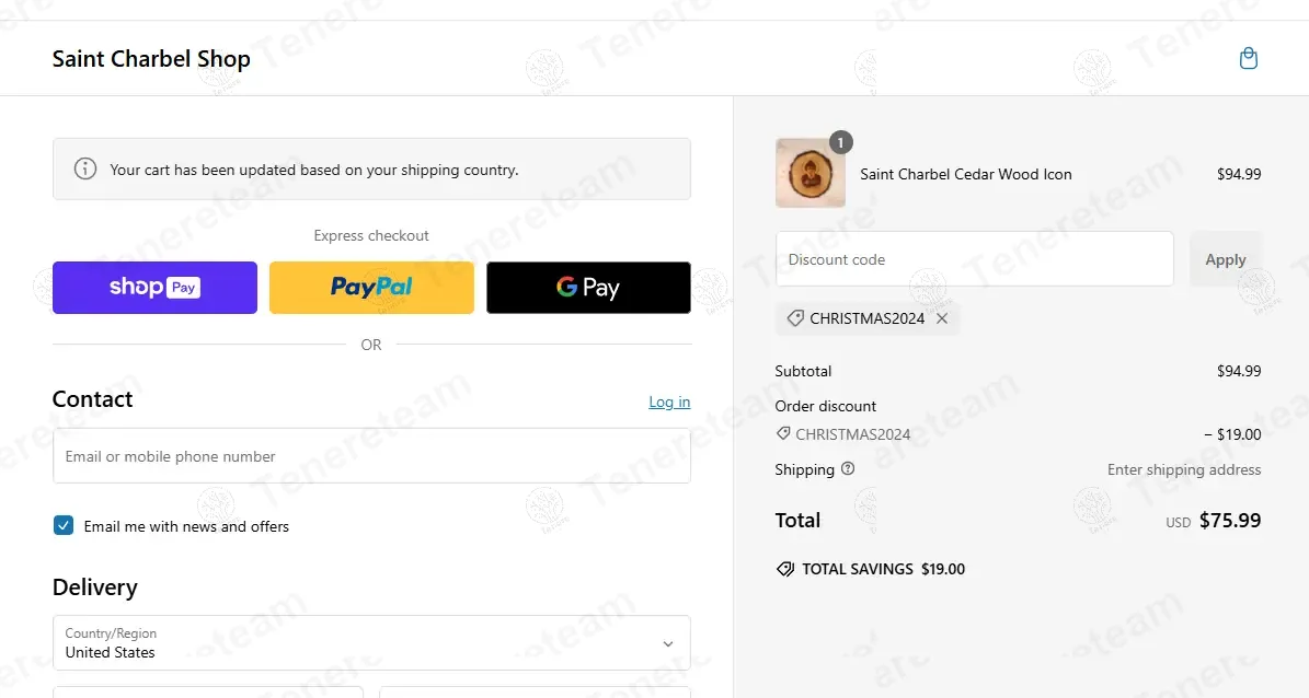 Saint Charbel Shop coupon code: 20% off with CHRISTMAS2024. Tested and valid as 1 year ago.