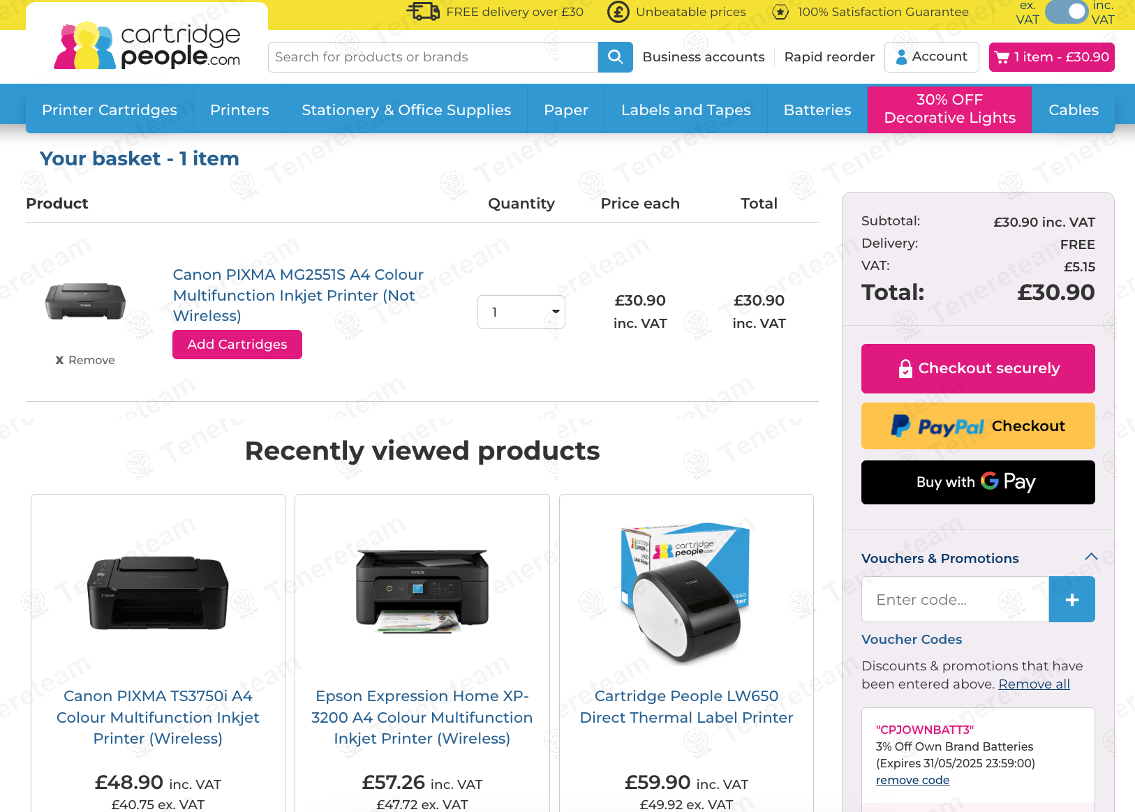 Cartridge People coupon code: 3% off with CPJOWNBATT3. Tested and valid as 7 months ago.