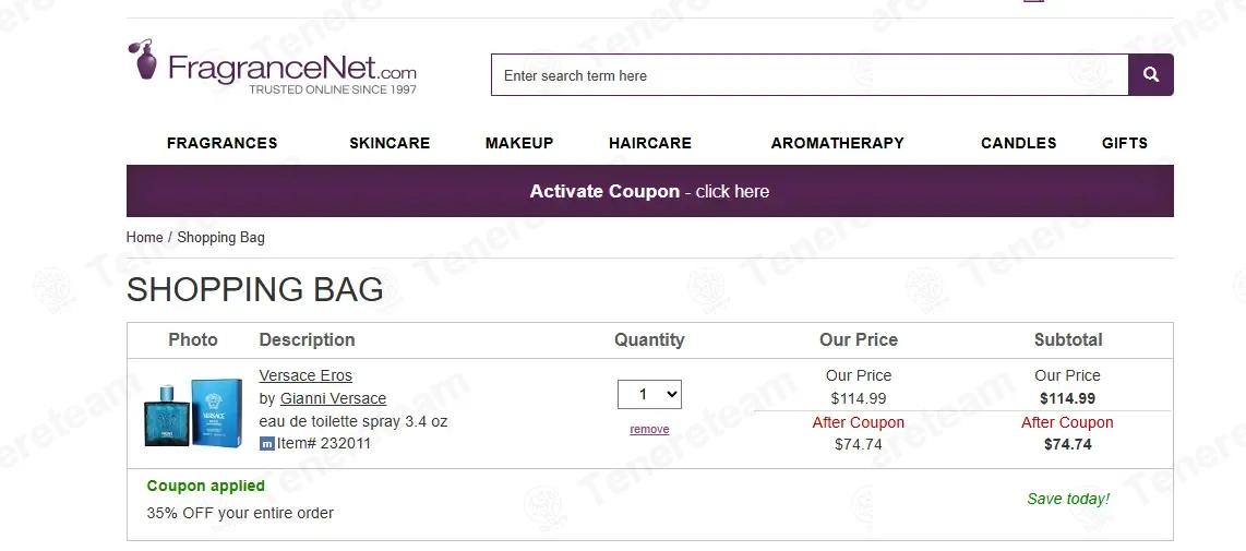 FragranceNet coupon code: 35% off with NWTC4. Tested and valid as 1 month ago.