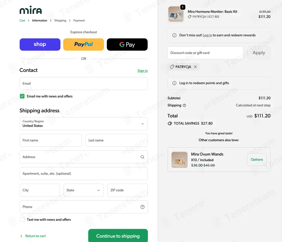 Mira Fertility coupon code: 20% off with PATRYCJA. Tested and valid as 1 month ago.