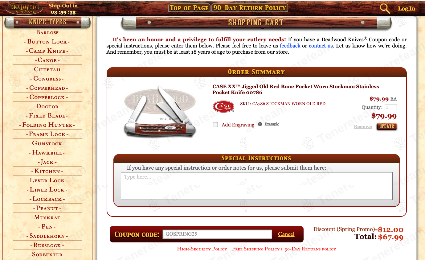 DeadWood Knives apply coupon code