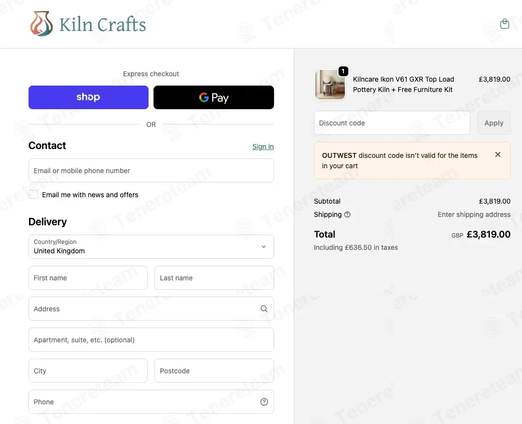 Kiln Crafts UK coupon code: 10% off with OUTWEST. Tested and valid as 1 month ago.