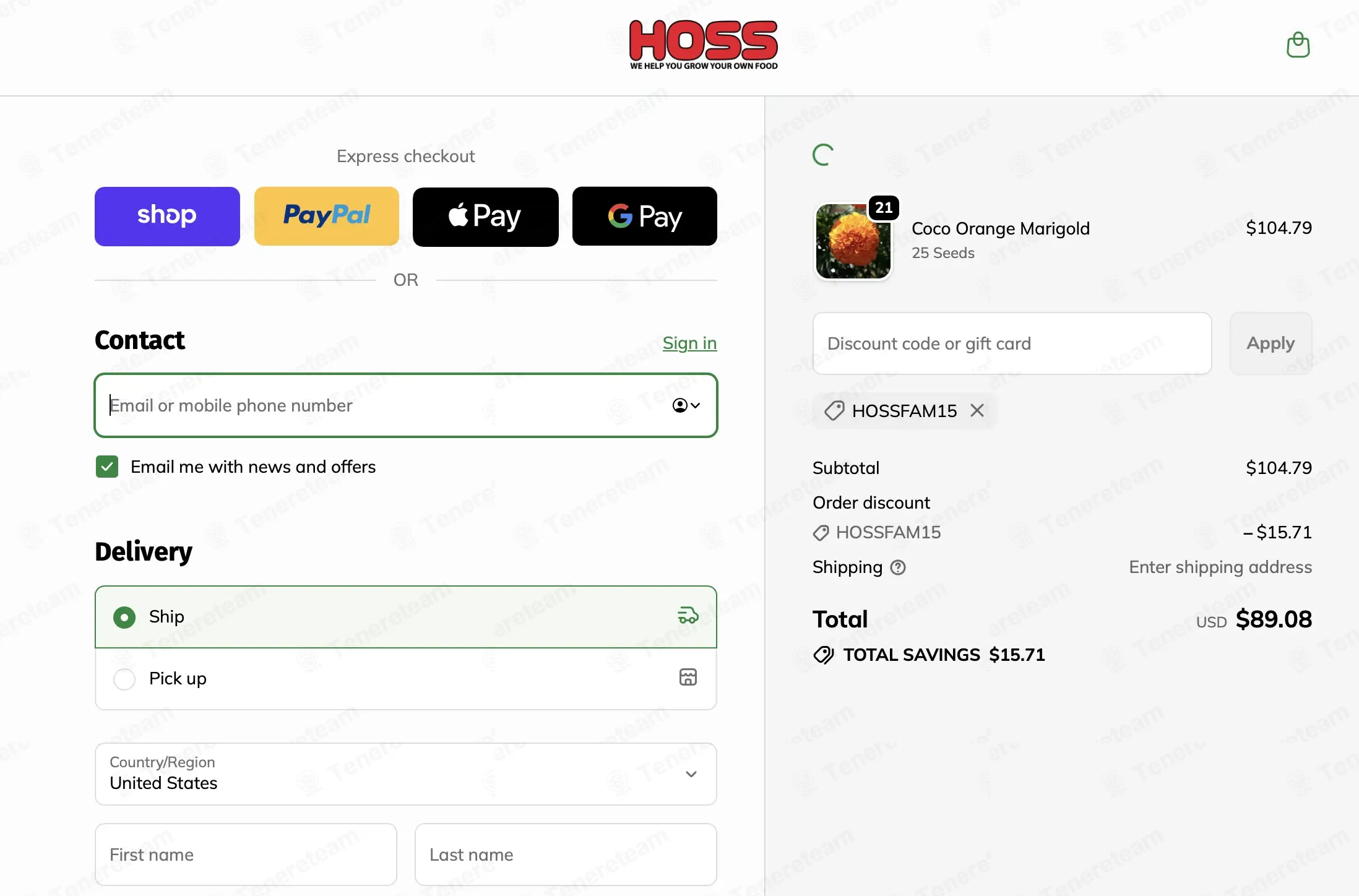 HOSS apply coupon code