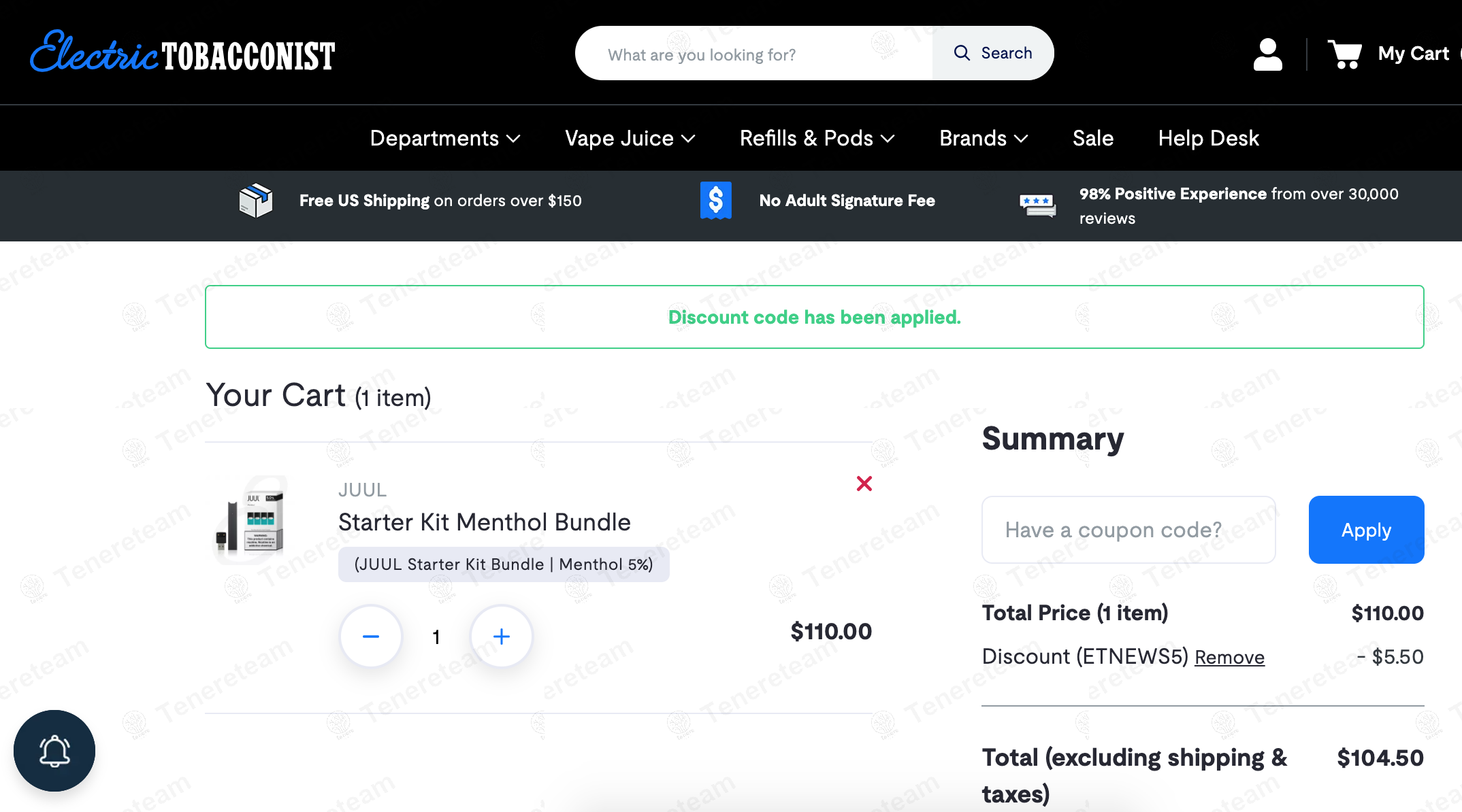 Electric Tobacconist Usa coupon code: 5% off with ETNEWS5. Tested and valid as 1 year ago.