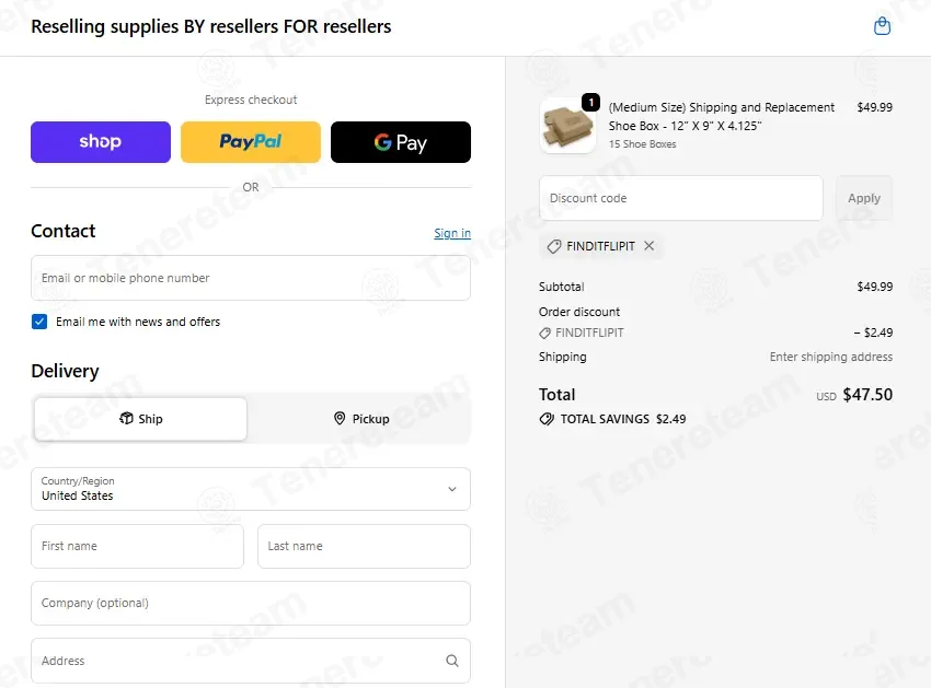 Reselling Supplies coupon code: 5% off with FINDITFLIPIT. Tested and valid as 1 month ago.