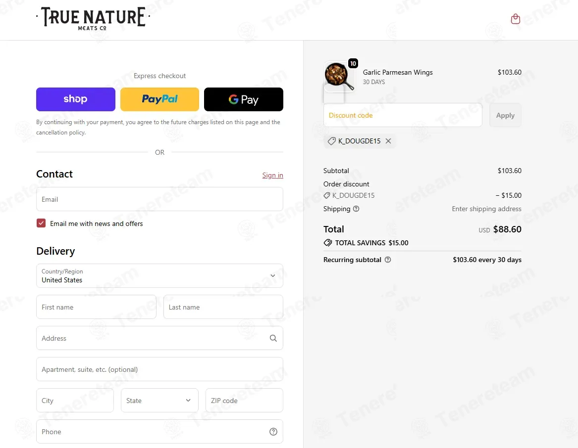 True Nature Meats coupon code: $15 off with K_DOUGDE15. Tested and valid as 1 month ago.