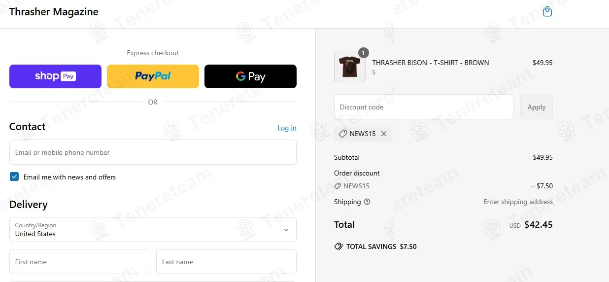 Thrasher coupon code: 15% off with NEWSS15. Tested and valid as 1 year ago.