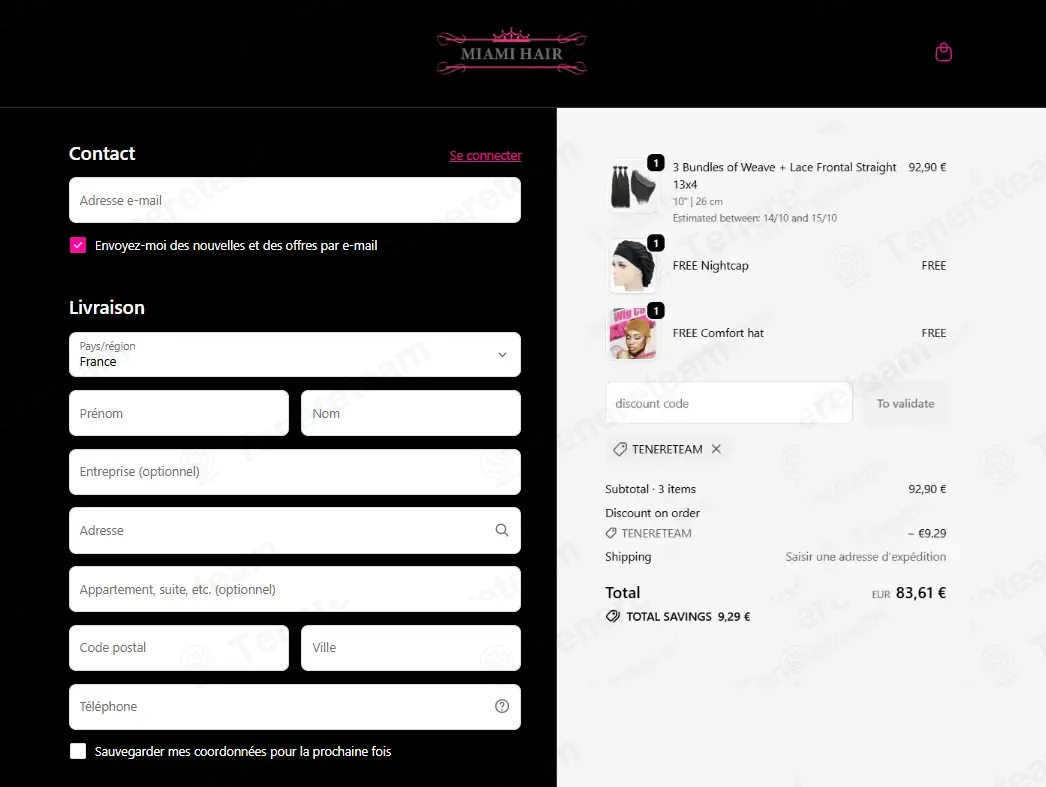 Miami Hair Shop coupon code: 10% off with TENERETEAM. Tested and valid as 1 month ago.