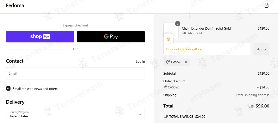 Fedoma Jewellery coupon code: 20% off with CASS20. Tested and valid as 2 weeks ago.