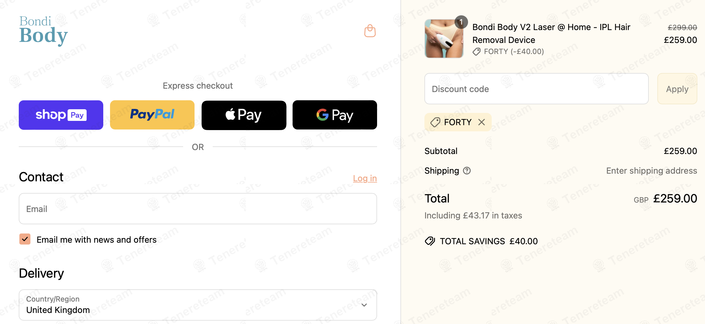 Bondi Body coupon code: £40 off with FORTY. Tested and valid as 1 year ago.