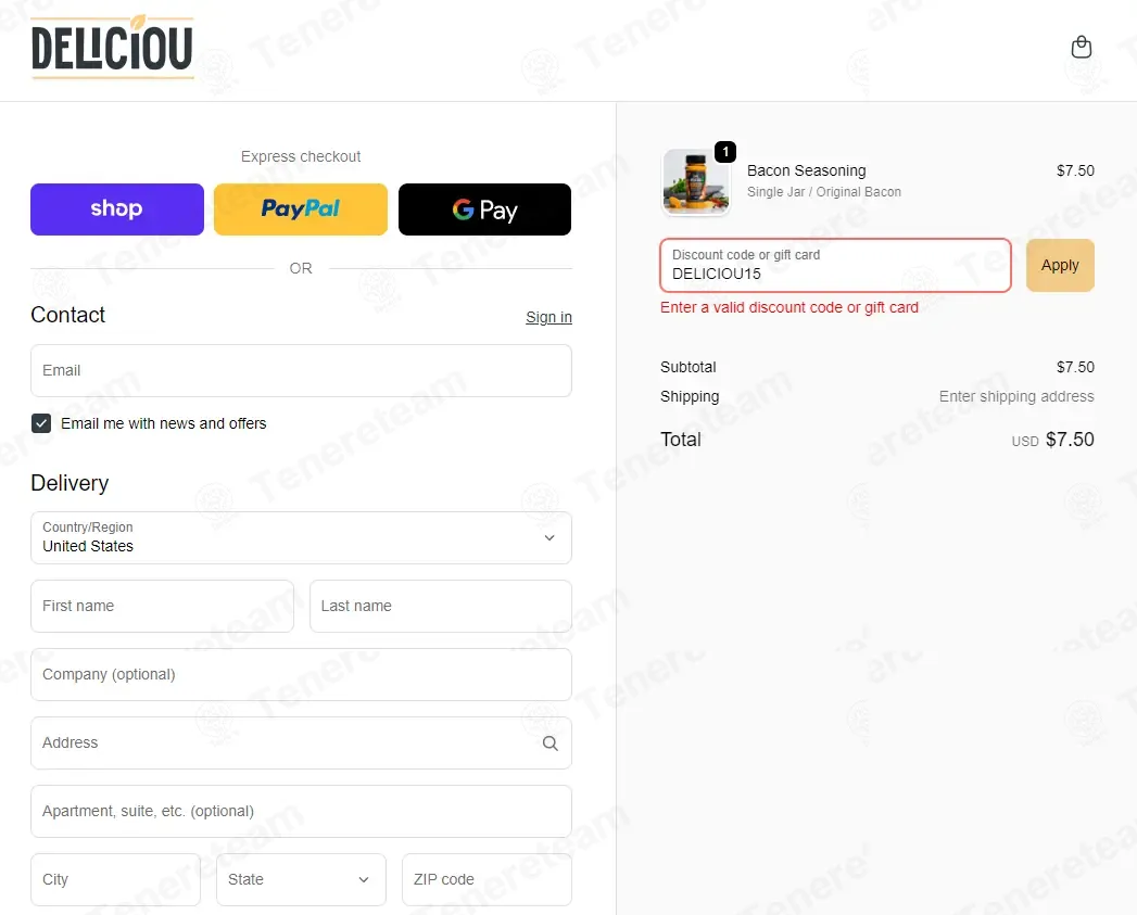 Deliciou coupon code: 15% off with DELICIOU15. Tested and valid as 1 month ago.