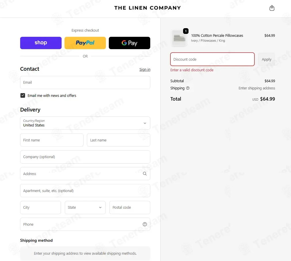 The Linen Company coupon code: 10% off with GET10. Tested and valid as 3 months ago.