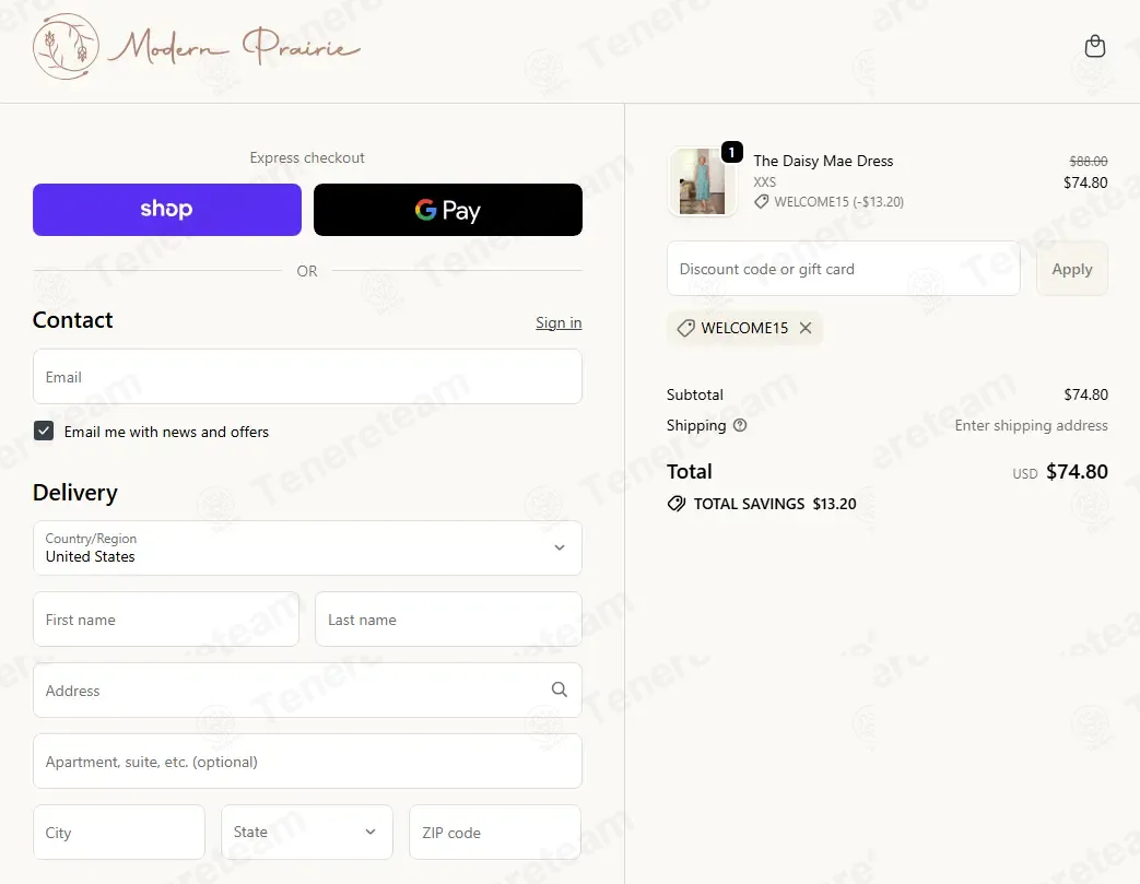 Modern Prairie coupon code: 15% off with WELCOME15. Tested and valid as 5 days ago.