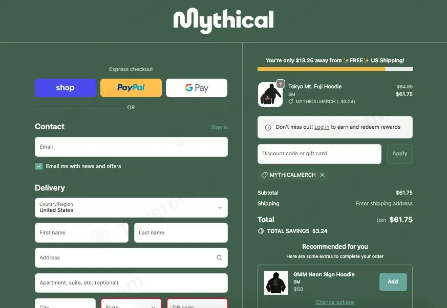 Mythical Store coupon code: 5% off with MYTHICALMERCH. Tested and valid as 5 months ago.
