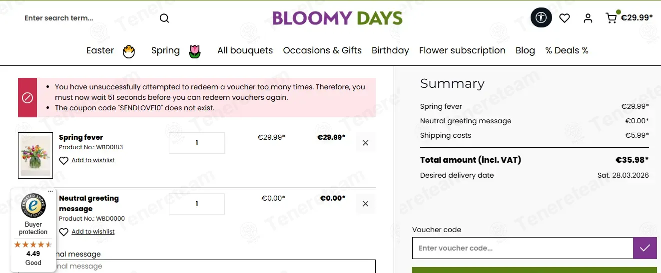 Bloomy Days DE coupon code: 10% off with SENDLOVE10. Tested and valid as 2 weeks ago.